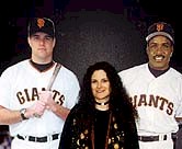 Andrea and Giants J.T. Snow and Barry Bonds